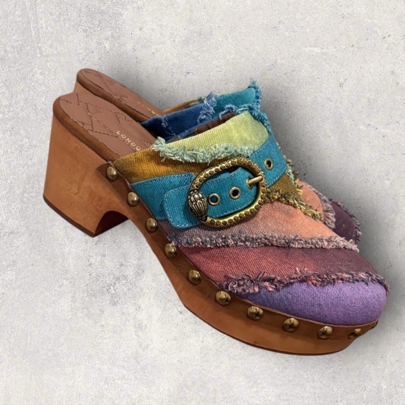 Kurt Geiger Mayfair denim rainbow clogs - Picture 1 of 8
